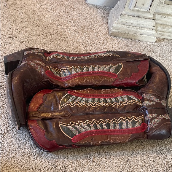 Dan Post Brown and Red Heeled Boots - Picture 2 of 7